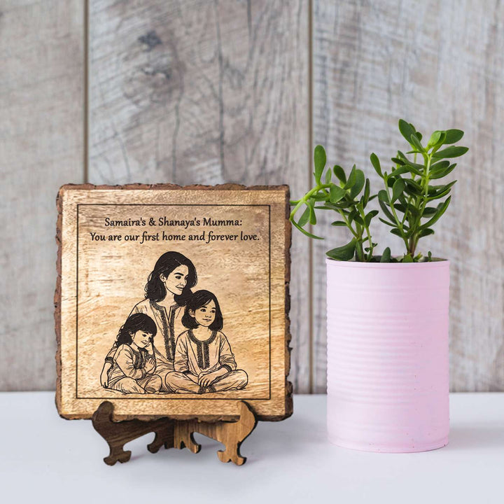 Personalized Hand Carved Engraved Mom And Daughter Theme Wooden Decorative Plaque