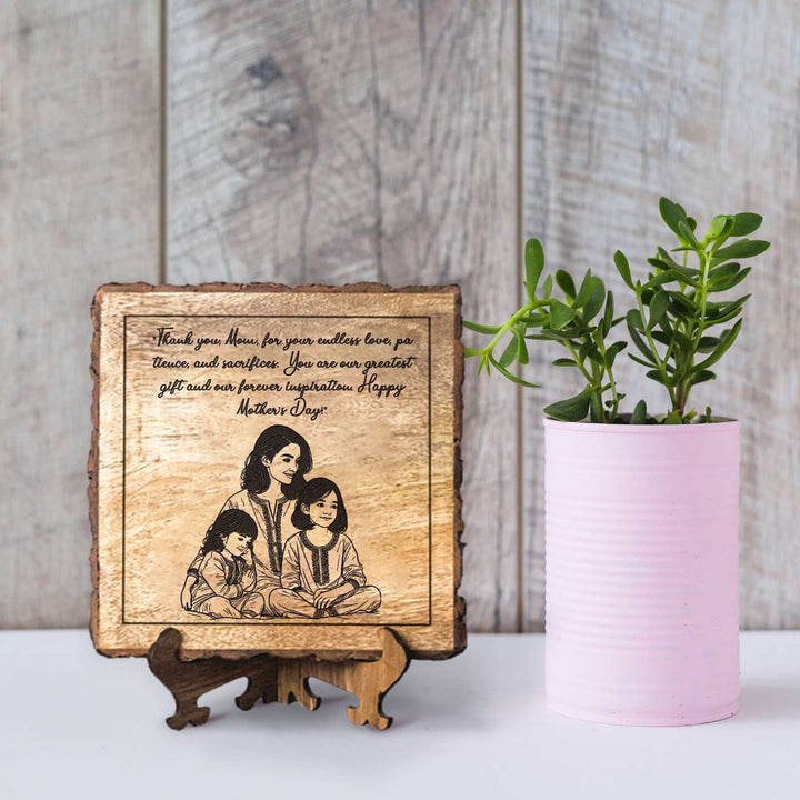 Personalized Hand Carved Engraved Mom And Daughter Theme Wooden Decorative Plaque
