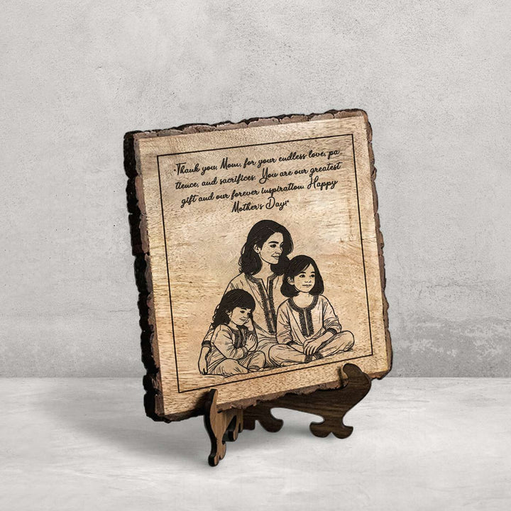 Personalized Hand Carved Engraved Mom And Daughter Theme Wooden Decorative Plaque