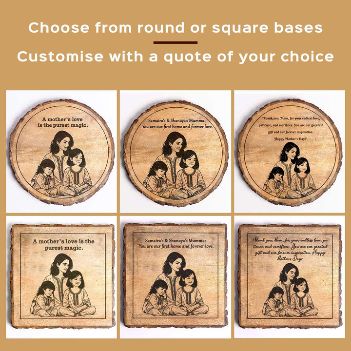 Personalized Hand Carved Engraved Mom And Daughter Theme Wooden Decorative Plaque