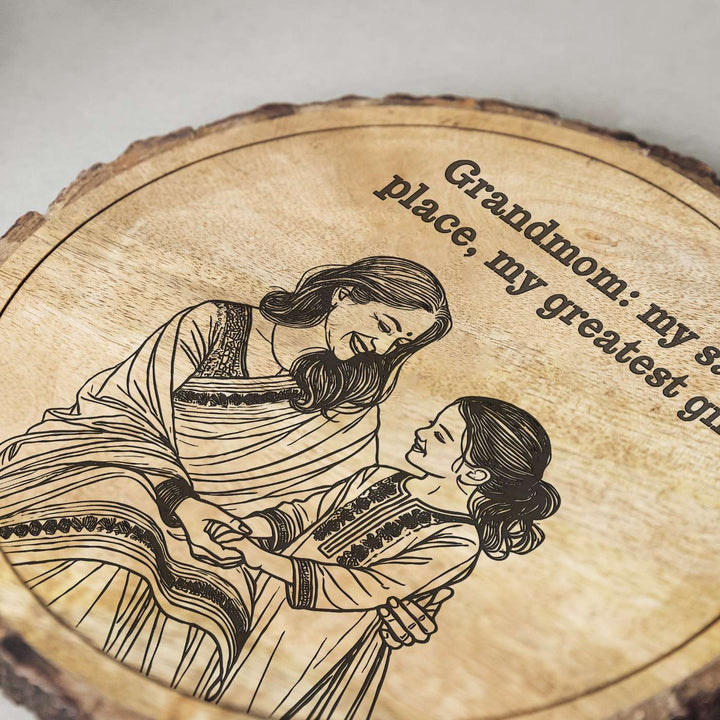 Personalized Hand Carved Engraved Mom And Daughter Theme Wooden Decorative Plaque