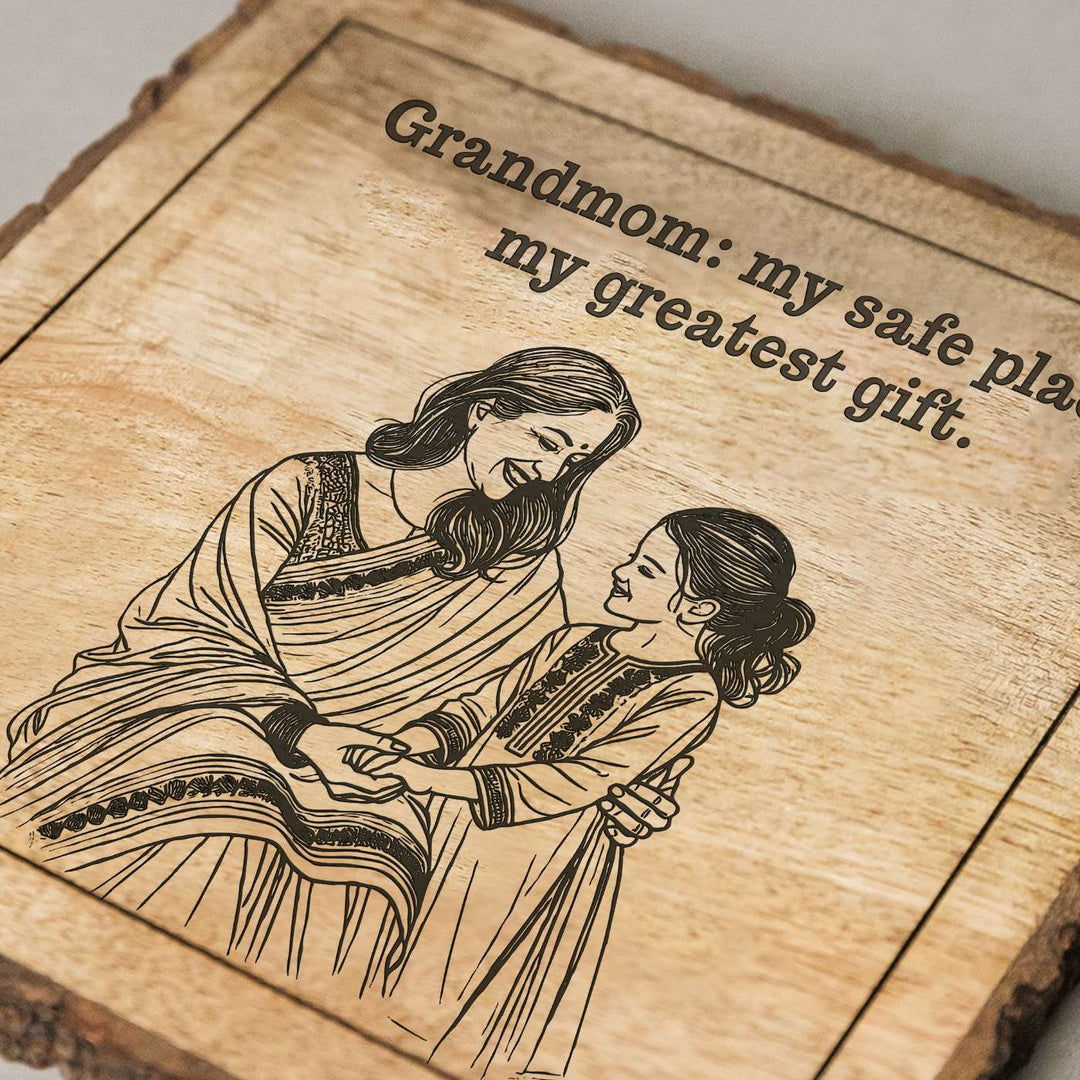 Personalized Hand Carved Engraved Mom And Daughter Theme Wooden Decorative Plaque
