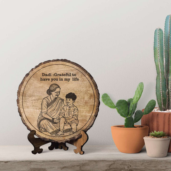 Personalized Hand Carved Engraved Dadi And Grandson Theme Wooden Decorative Plaque