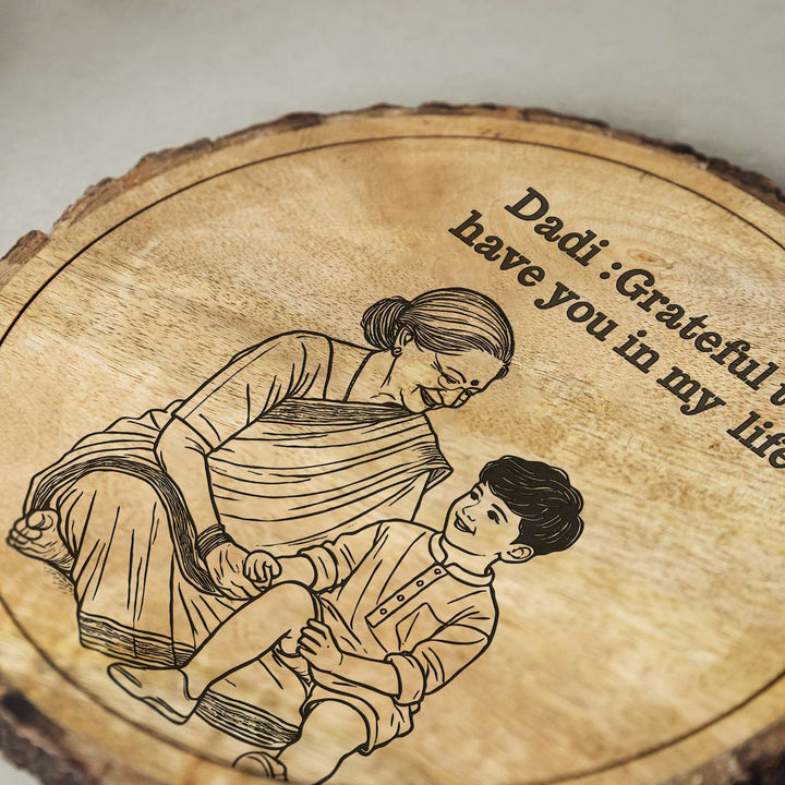 Personalized Hand Carved Engraved Dadi And Grandson Theme Wooden Decorative Plaque