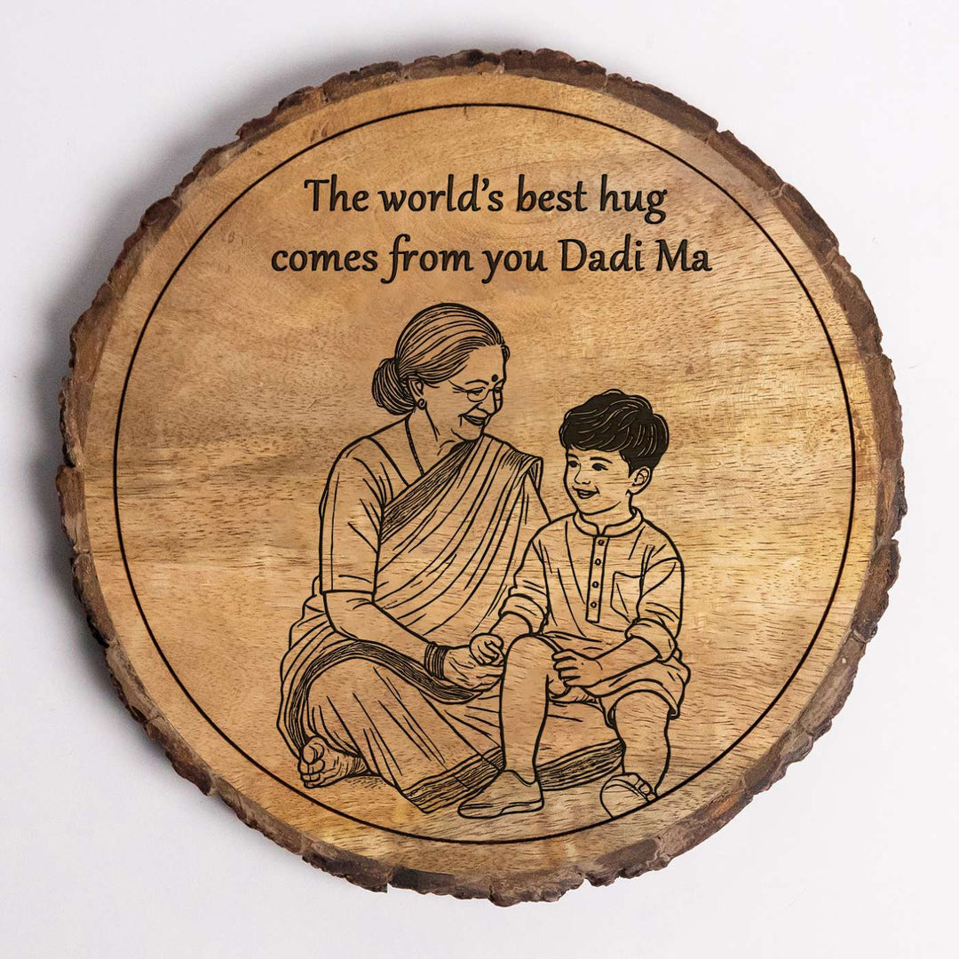 Personalized Hand Carved Engraved Dadi And Grandson Theme Wooden Decorative Plaque