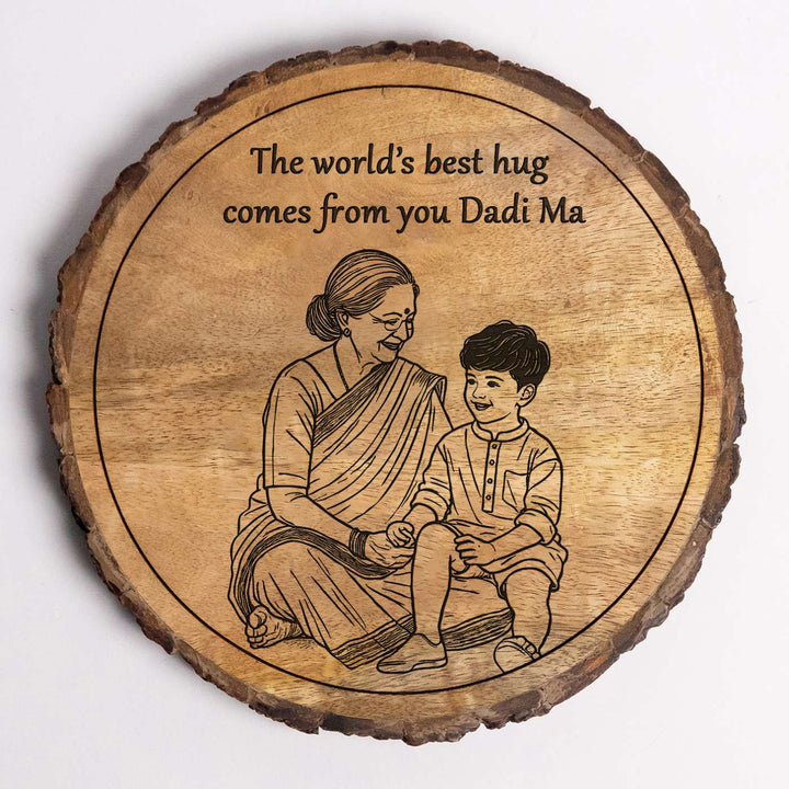 Personalized Hand Carved Engraved Dadi And Grandson Theme Wooden Decorative Plaque