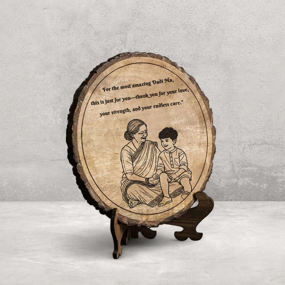 Personalized Hand Carved Engraved Dadi And Grandson Theme Wooden Decorative Plaque