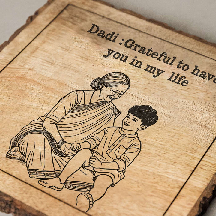 Personalized Hand Carved Engraved Dadi And Grandson Theme Wooden Decorative Plaque
