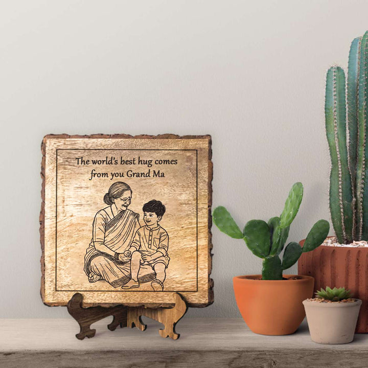 Personalized Hand Carved Engraved Dadi And Grandson Theme Wooden Decorative Plaque