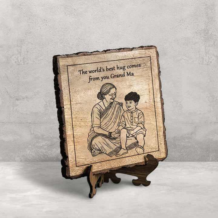 Personalized Hand Carved Engraved Dadi And Grandson Theme Wooden Decorative Plaque