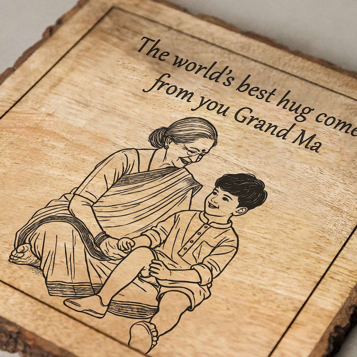 Personalized Hand Carved Engraved Dadi And Grandson Theme Wooden Decorative Plaque