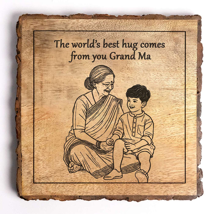 Personalized Hand Carved Engraved Dadi And Grandson Theme Wooden Decorative Plaque