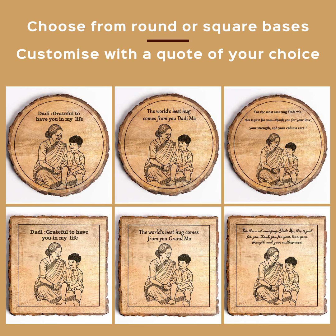 Personalized Hand Carved Engraved Dadi And Grandson Theme Wooden Decorative Plaque