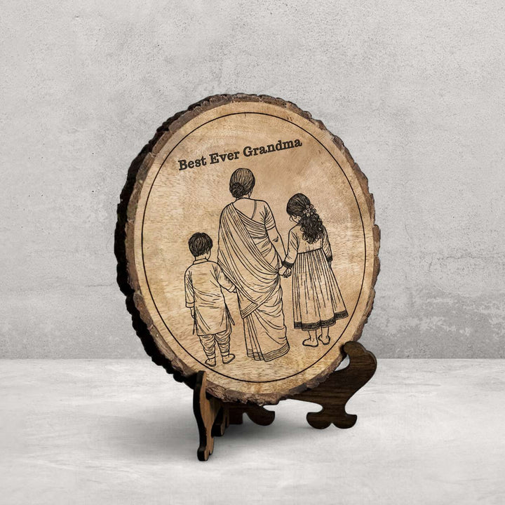 Personalized Hand Carved Engraved Dadi And Grandchildren Theme Wooden Decorative Plaque