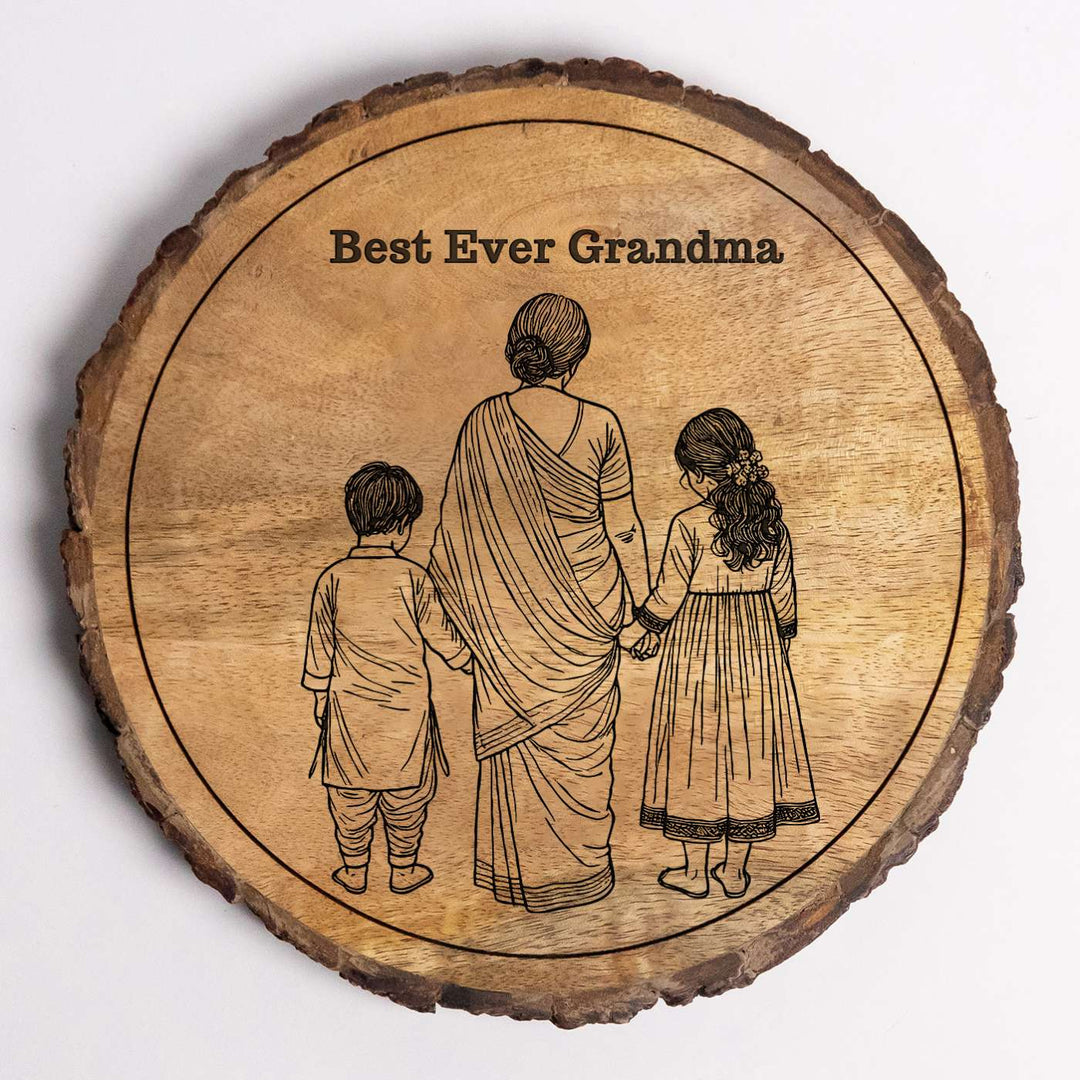 Personalized Hand Carved Engraved Dadi And Grandchildren Theme Wooden Decorative Plaque