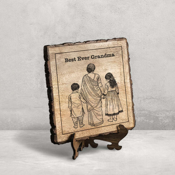 Personalized Hand Carved Engraved Dadi And Grandchildren Theme Wooden Decorative Plaque