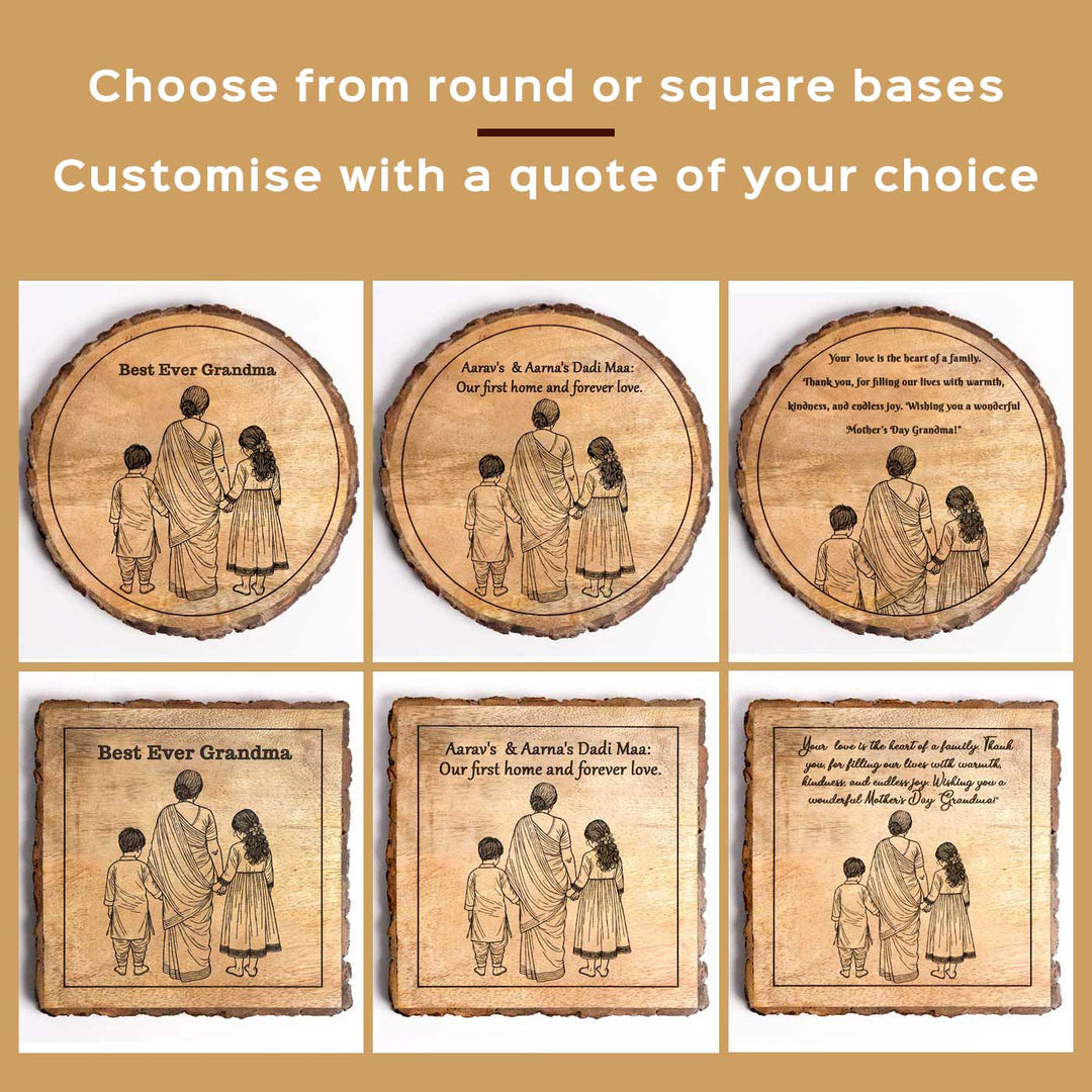 Personalized Hand Carved Engraved Dadi And Grandchildren Theme Wooden Decorative Plaque