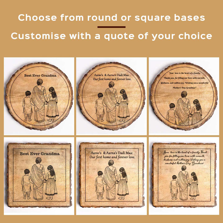 Personalized Hand Carved Engraved Dadi And Grandchildren Theme Wooden Decorative Plaque