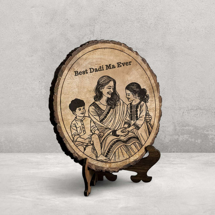 Personalized Hand Carved Engraved Dadi And Grandchildren Theme Wooden Decorative Plaque