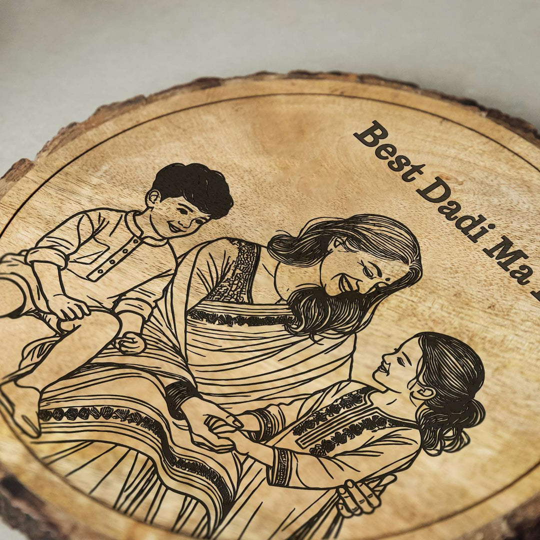 Personalized Hand Carved Engraved Dadi And Grandchildren Theme Wooden Decorative Plaque