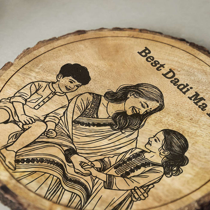 Personalized Hand Carved Engraved Dadi And Grandchildren Theme Wooden Decorative Plaque