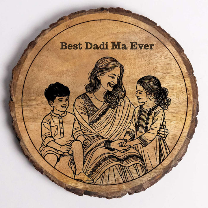 Personalized Hand Carved Engraved Dadi And Grandchildren Theme Wooden Decorative Plaque