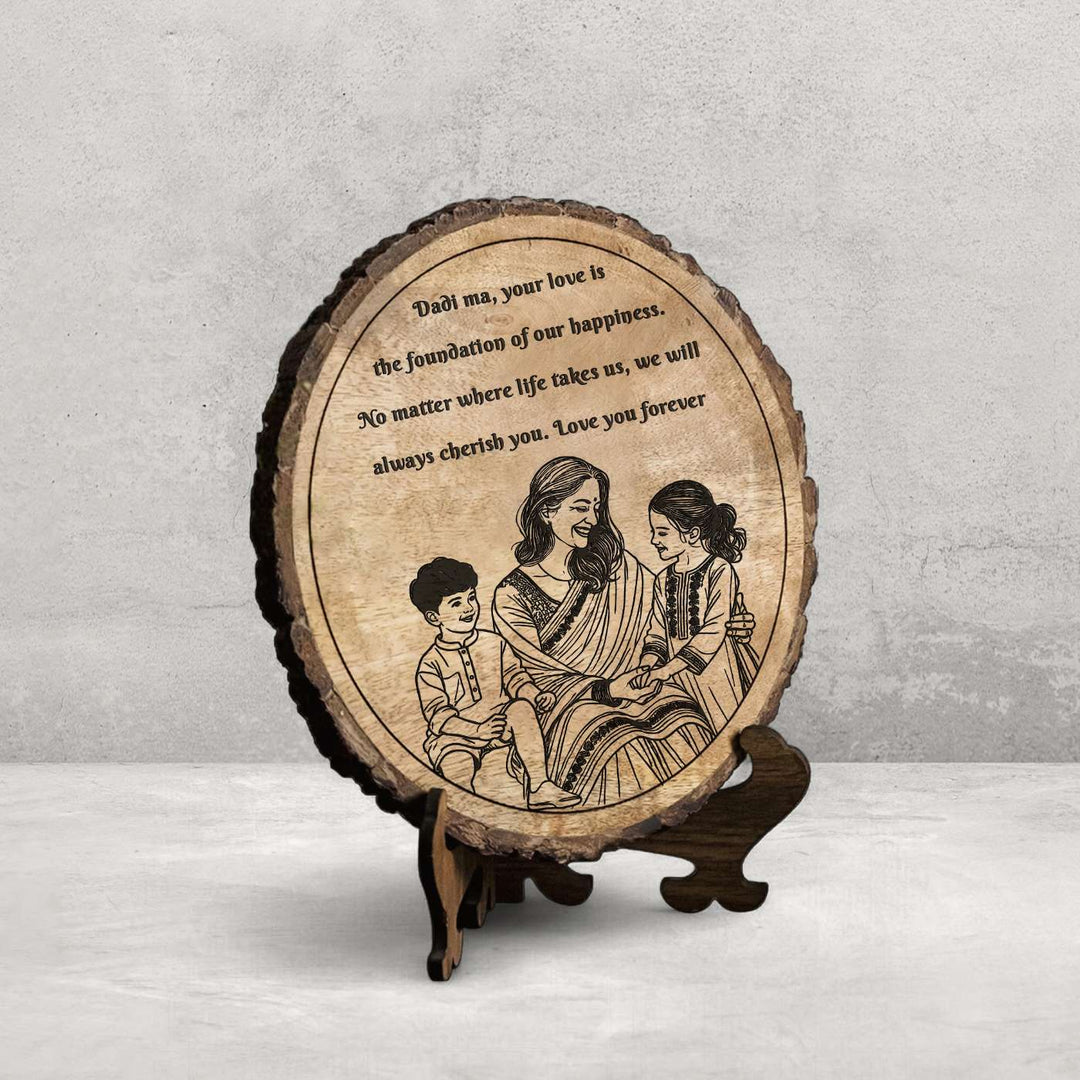 Personalized Hand Carved Engraved Dadi And Grandchildren Theme Wooden Decorative Plaque