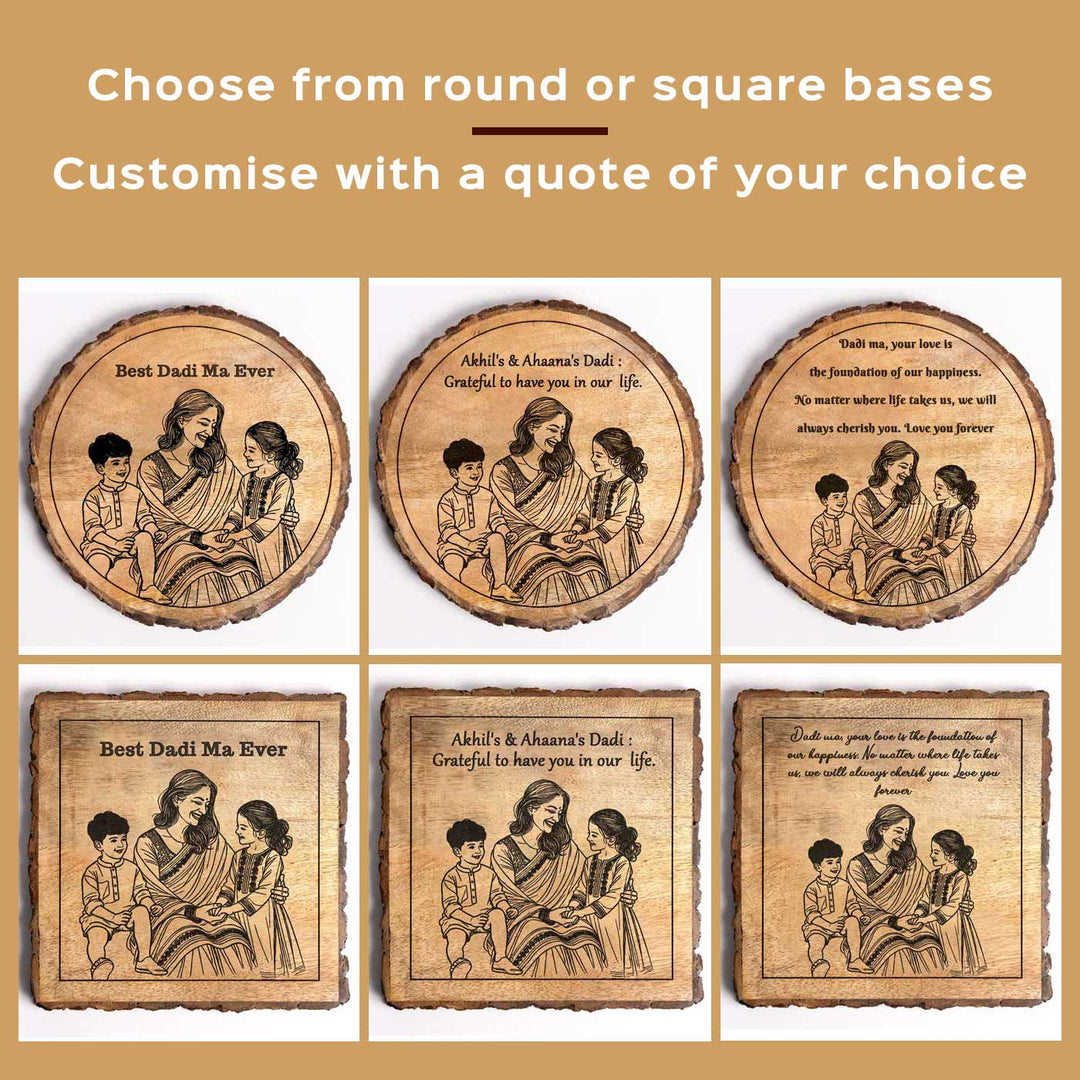 Personalized Hand Carved Engraved Dadi And Grandchildren Theme Wooden Decorative Plaque