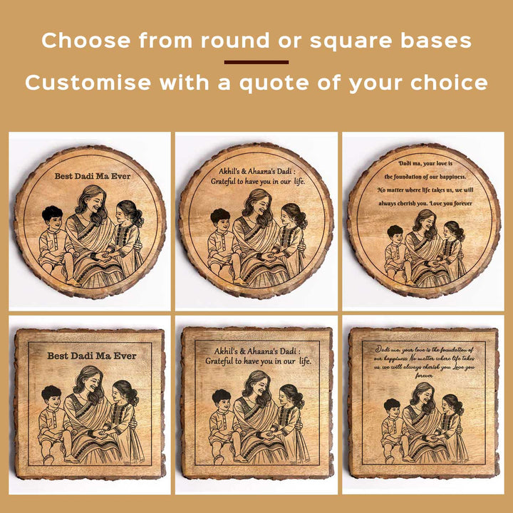 Personalized Hand Carved Engraved Dadi And Grandchildren Theme Wooden Decorative Plaque