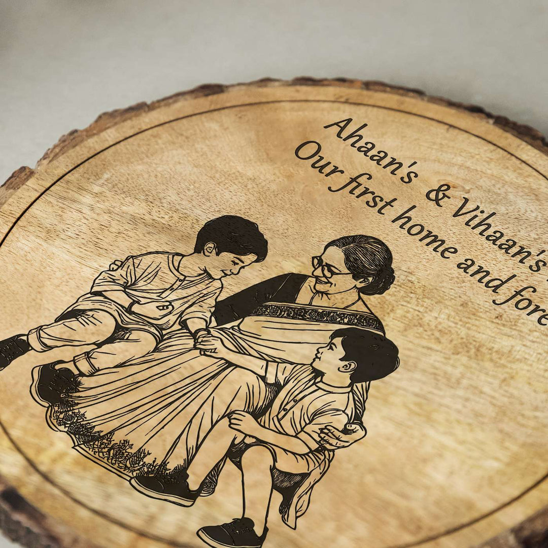 Personalized Hand Carved Engraved Dadi And Grandsons Theme Wooden Decorative Plaque