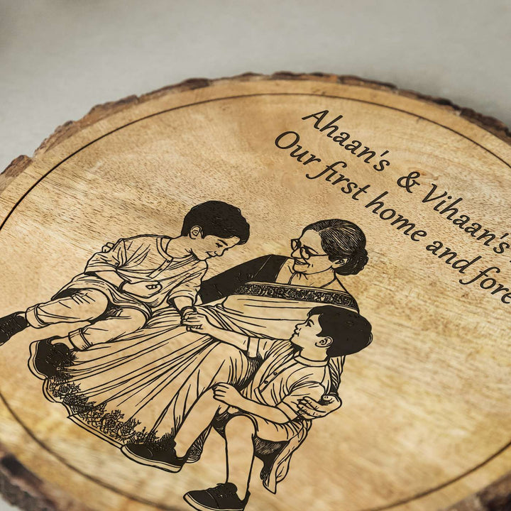 Personalized Hand Carved Engraved Dadi And Grandsons Theme Wooden Decorative Plaque