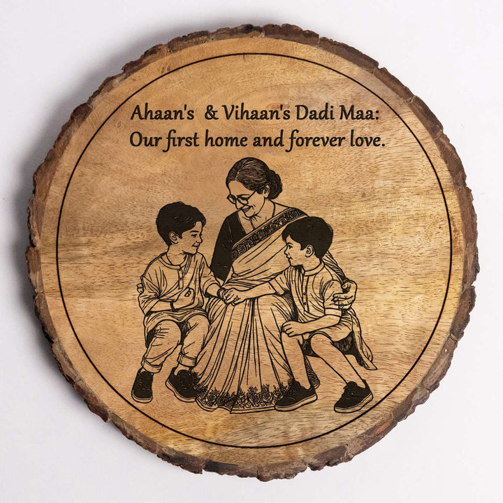 Personalized Hand Carved Engraved Dadi And Grandsons Theme Wooden Decorative Plaque