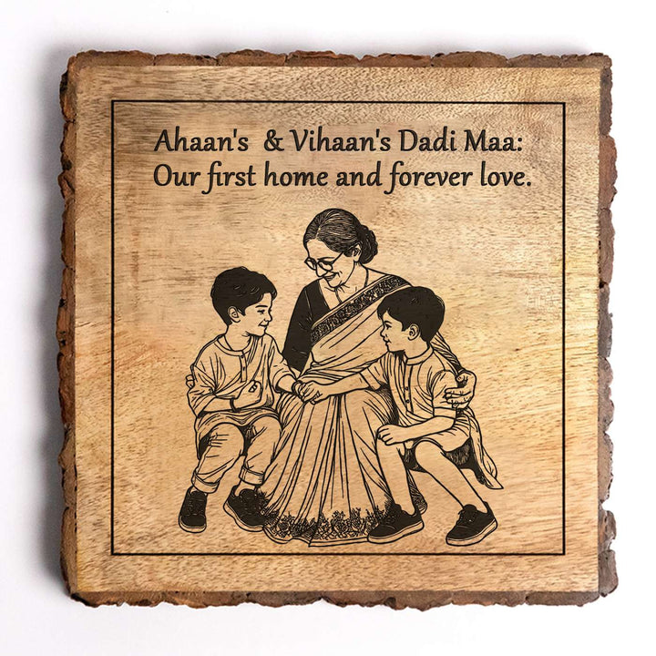 Personalized Hand Carved Engraved Dadi And Grandsons Theme Wooden Decorative Plaque