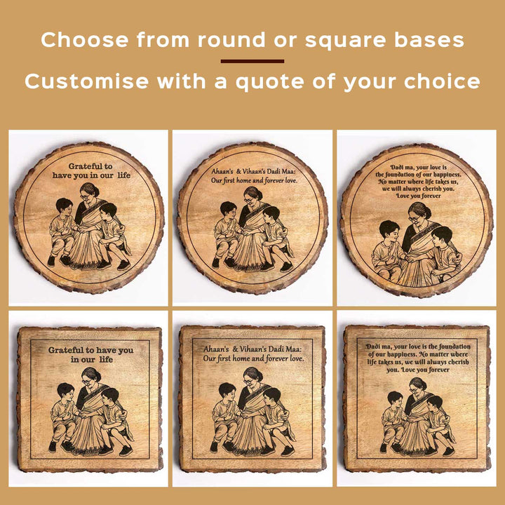 Personalized Hand Carved Engraved Dadi And Grandsons Theme Wooden Decorative Plaque