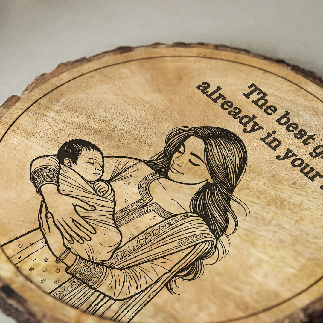 Personalized Hand Carved Engraved Mom And Child Theme Wooden Decorative Plaque