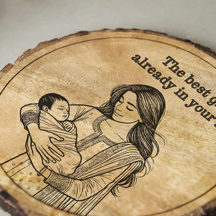 Personalized Hand Carved Engraved Mom And Child Theme Wooden Decorative Plaque