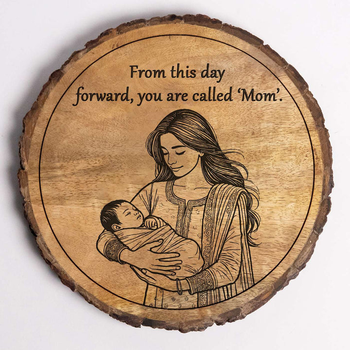 Personalized Hand Carved Engraved Mom And Child Theme Wooden Decorative Plaque