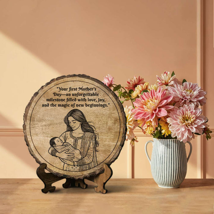 Personalized Hand Carved Engraved Mom And Child Theme Wooden Decorative Plaque