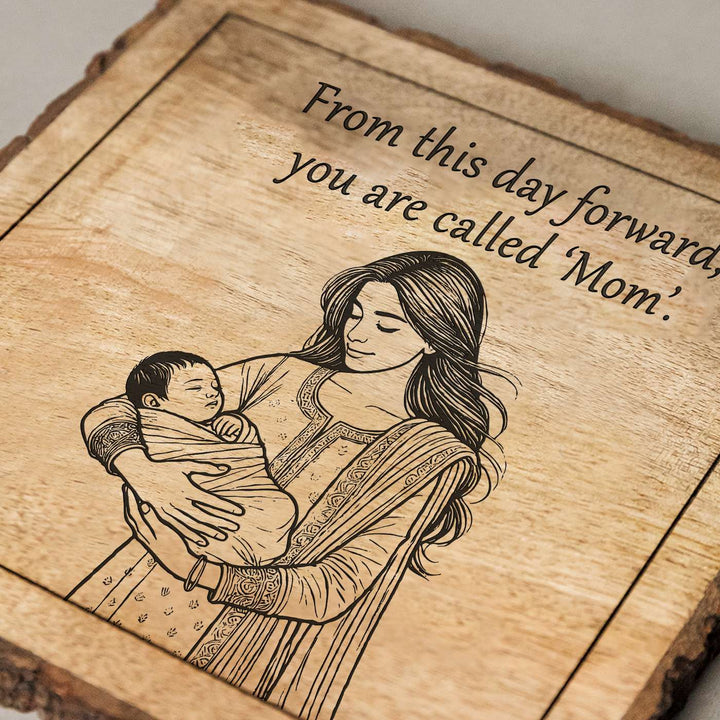 Personalized Hand Carved Engraved Mom And Child Theme Wooden Decorative Plaque
