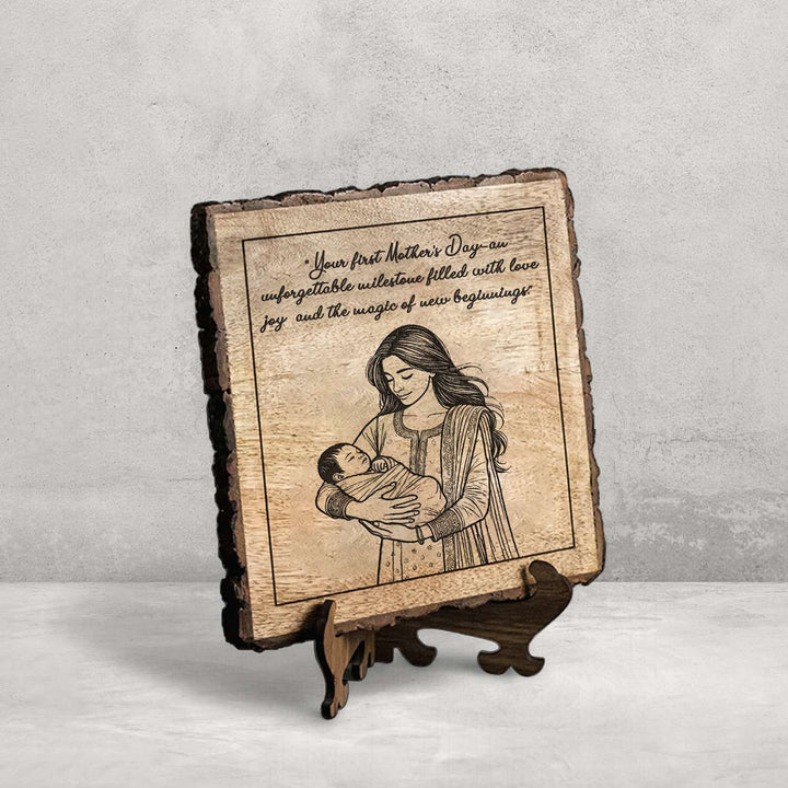Personalized Hand Carved Engraved Mom And Child Theme Wooden Decorative Plaque