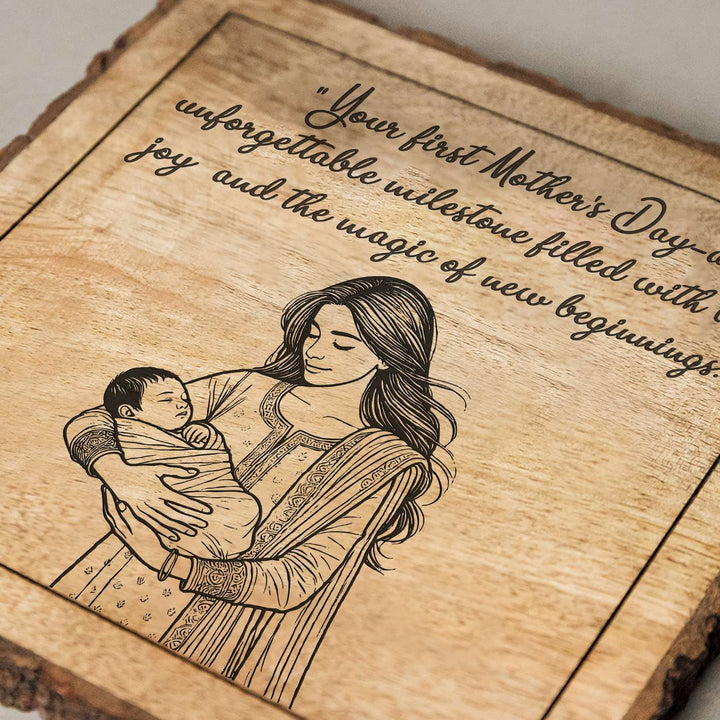 Personalized Hand Carved Engraved Mom And Child Theme Wooden Decorative Plaque