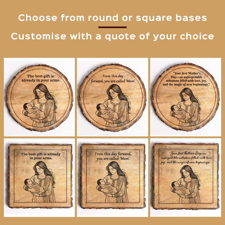 Personalized Hand Carved Engraved Mom And Child Theme Wooden Decorative Plaque