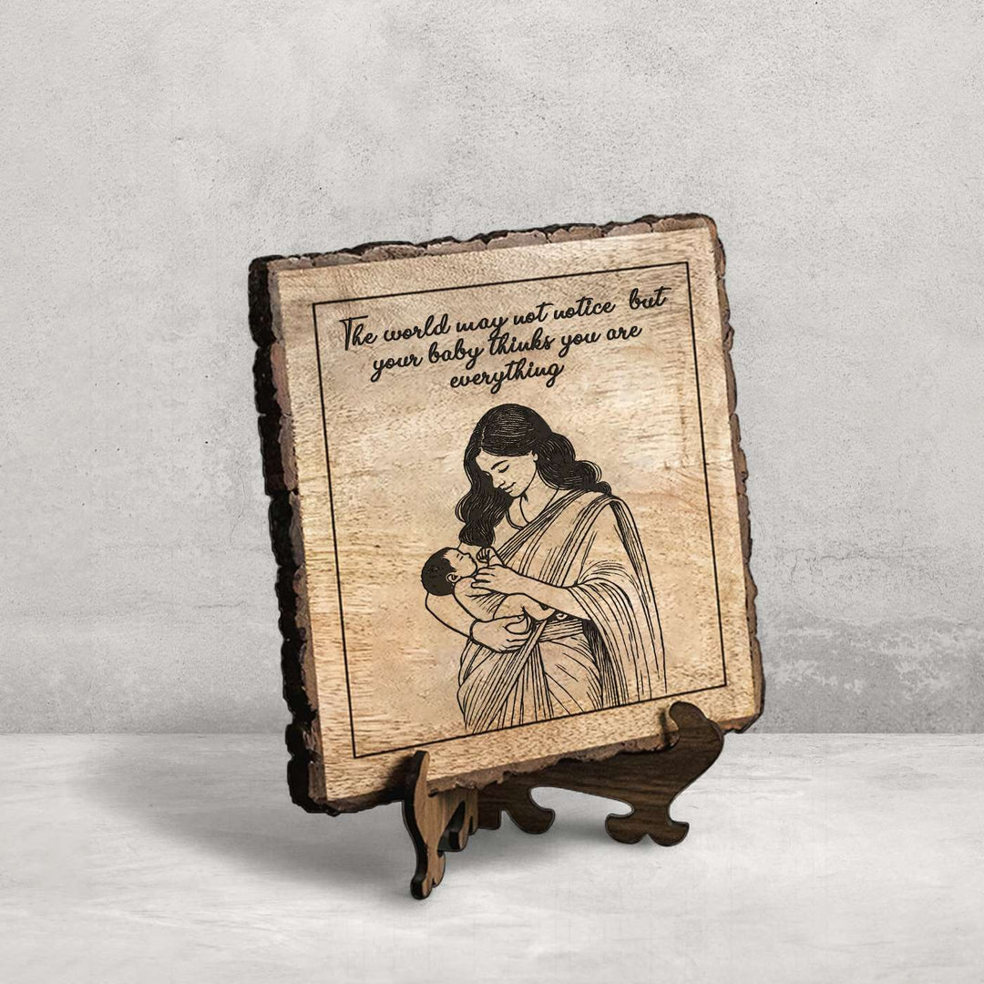Personalized Hand Carved Engraved Mom And Child Theme Wooden Decorative Plaque