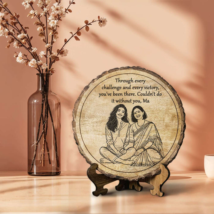 Personalized Hand Carved Engraved Mom And Daughter Theme Wooden Decorative Plaque