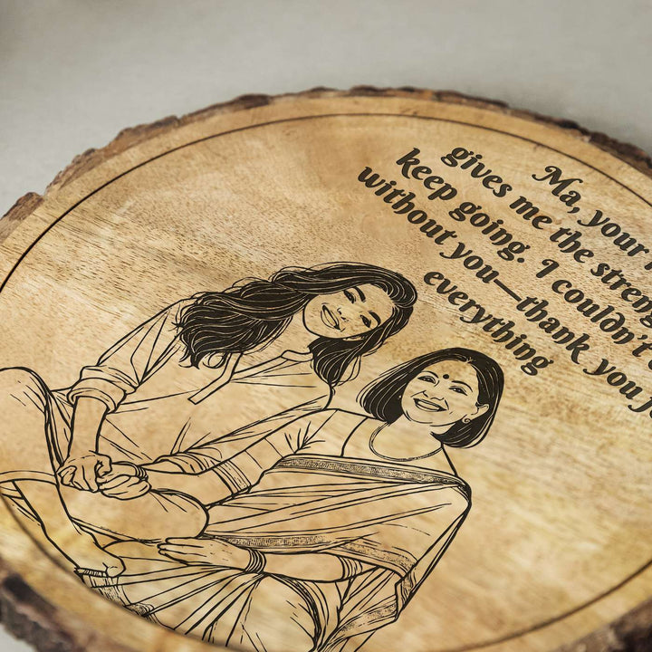 Personalized Hand Carved Engraved Mom And Daughter Theme Wooden Decorative Plaque