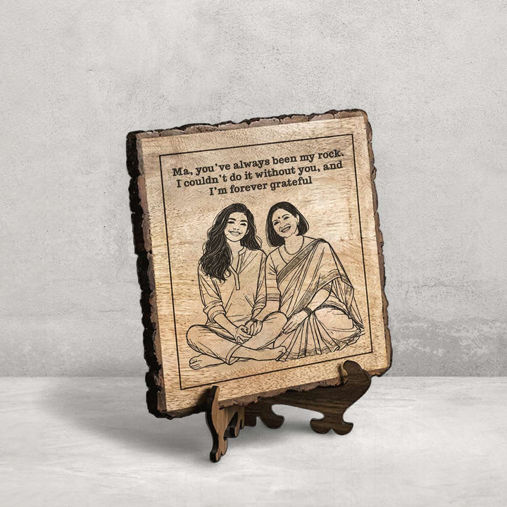 Personalized Hand Carved Engraved Mom And Daughter Theme Wooden Decorative Plaque