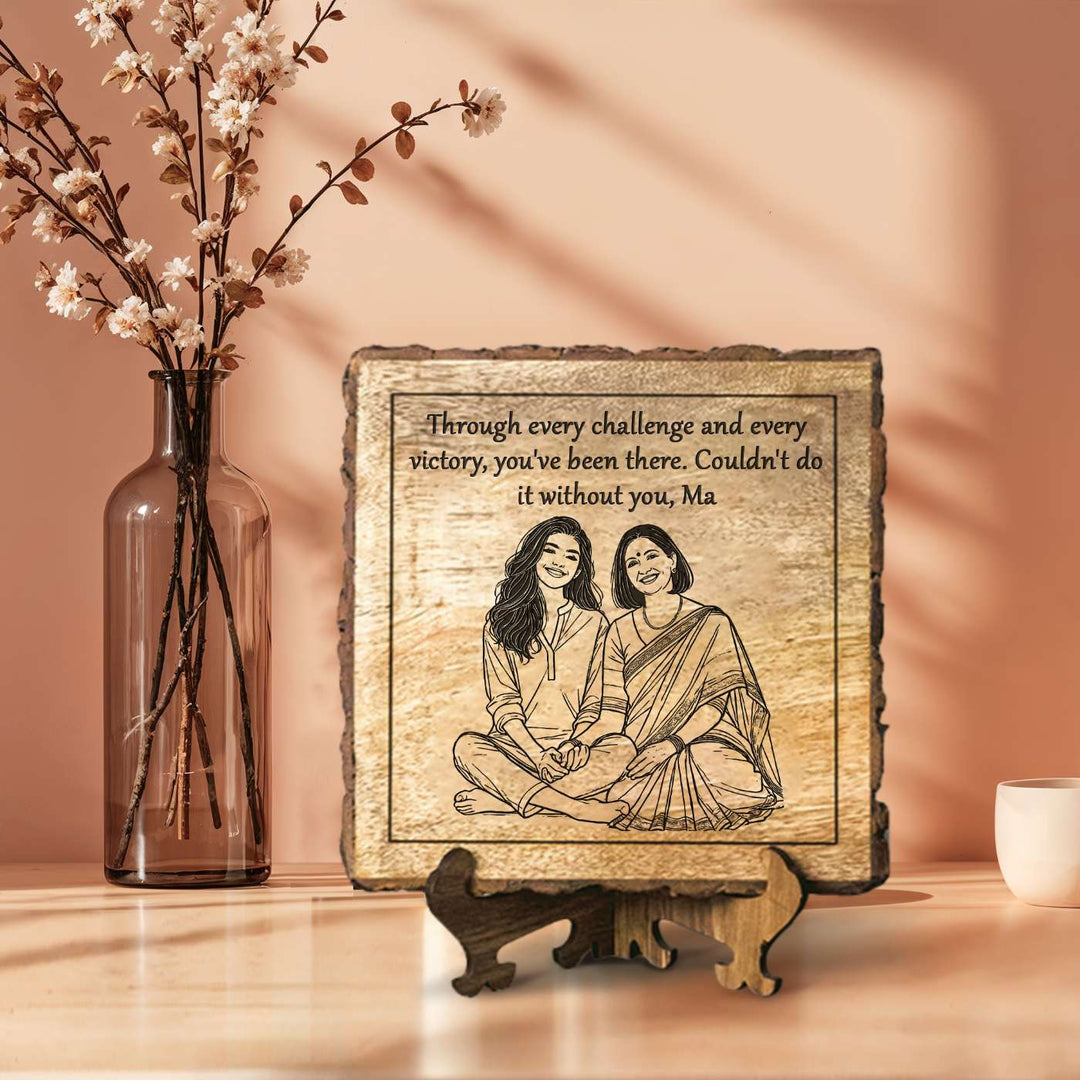Personalized Hand Carved Engraved Mom And Daughter Theme Wooden Decorative Plaque