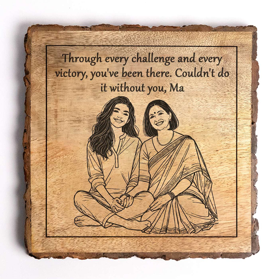 Personalized Hand Carved Engraved Mom And Daughter Theme Wooden Decorative Plaque