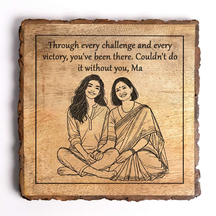 Personalized Hand Carved Engraved Mom And Daughter Theme Wooden Decorative Plaque