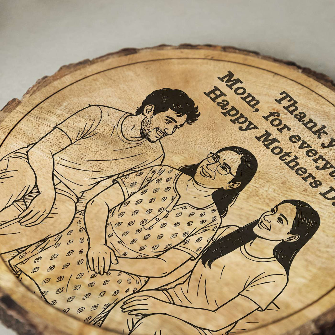 Personalized Hand Carved Engraved Mom And Children Theme Wooden Decorative Plaque